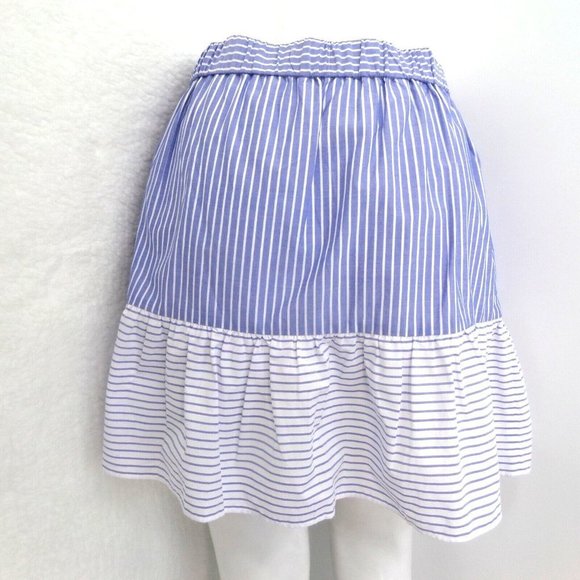 * "LOFT" BLUE & WHITE STRIPED RUFFLED HEM CASUAL COTTON MINI SKIRT SIZE: L NWT - Picture 4 of 5